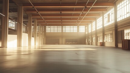 Fototapeta premium Spacious Empty Warehouse with High Ceilings and Natural Light