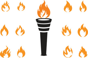  Fire torch icons set. Classical Olympic games sign as symbol of Victory, success or achievement. Editable fire flames vector, EPS 10.