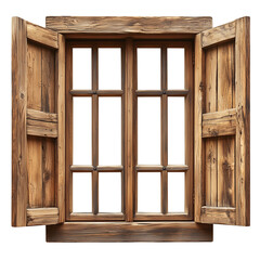 Obraz premium Wooden Window with Open Shutters Isolated on White and Transparent Background