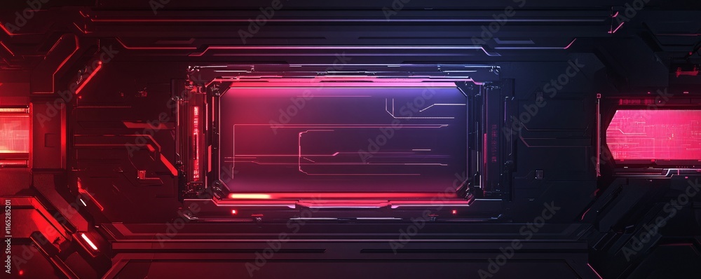 Aufkleber futuristic glowing frame with circuit board pattern emitting red and purple light