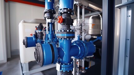 Fototapeta premium Industrial Machinery with Pipes and Valves in Operational Setting
