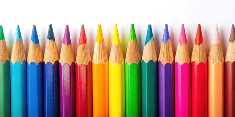 Fototapeta premium Colorful Pencils on White Background - Creative Stationery Photography for Art and Design Projects