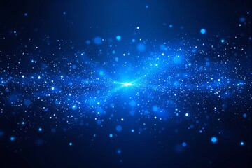 Fototapeta premium Abstract glowing blue particles scattered across a dark background, with light bursts and bokeh effects, creating a magical and luminous concept. Ai generative