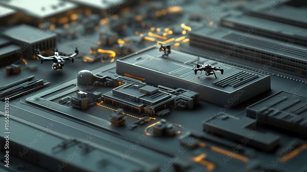 Poster advanced 3d model of a smart factory with automated processes