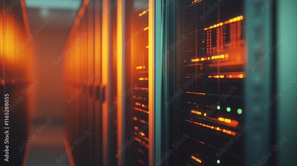 Poster digital data flow through network infrastructure in modern data center