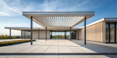 Obraz premium Simplicity in architectural design modern home photography outdoor setting low angle horizontal lines