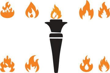 Fire torch icons set. Classical Olympic games sign as symbol of Victory, success or achievement. Editable fire flames vector, EPS 10.