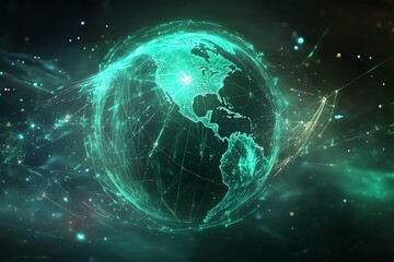 Abstract representation of Earth with interconnected glowing pathways, highlighting global networks and advanced telecommunication systems