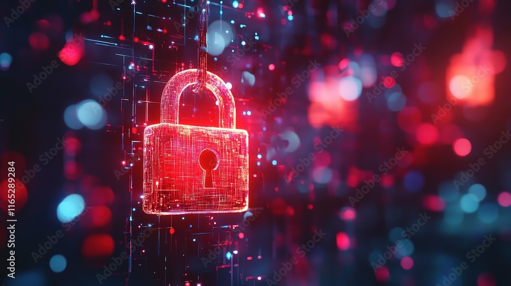 Poster digital padlock icon representing cyber security and data protection