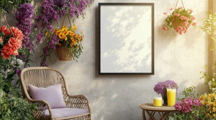 Vibrant pots frame a mockup with lemonade and spring charm