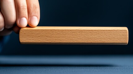 Wooden block suspended in air demonstrates magnetic levitation technology with focus on hand and block detail