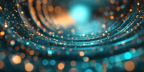 A captivating abstract image featuring swirling patterns and luminous particles in vibrant shades of teal and gold.