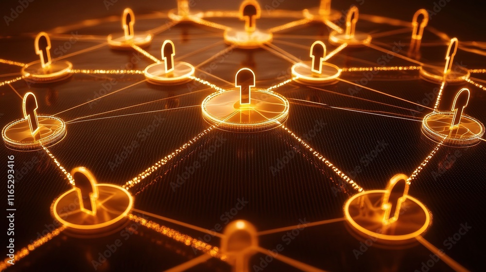 Poster network connections with glowing user icons and lines in 3d