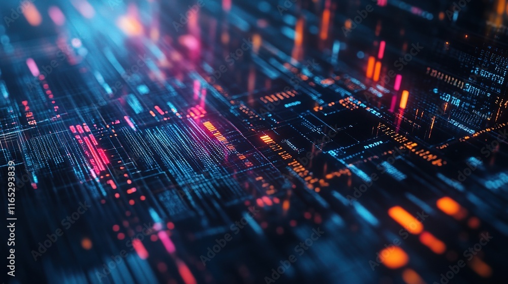 Poster abstract digital financial data representation with colorful lines