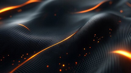 Glowing orange streaks flowing across dark carbon fiber texture