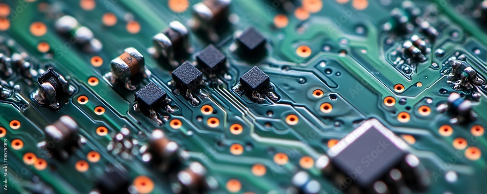 Poster electronic circuit board showing surface mount components and copper traces