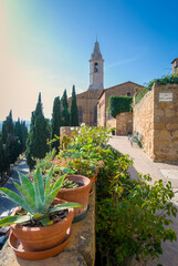 The streetsign of Via dell'amore, Love Street. Pienza, Siena, Tuscany, Italy, Europe.