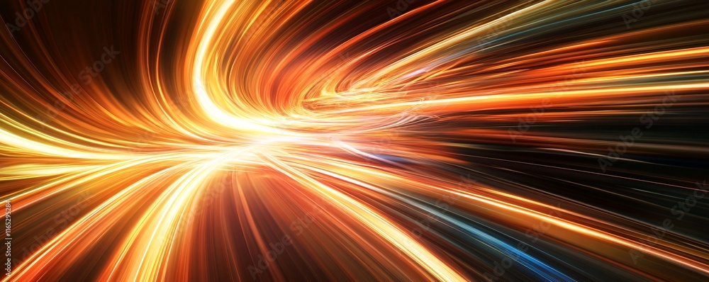 Poster golden rays of light converging into a central bright core