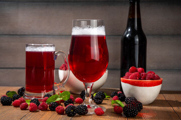 Red berry craft beer ale or Cider,  cold  berry beer shandy