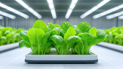 Fresh lettuce growing in a modern hydroponic farm setup.