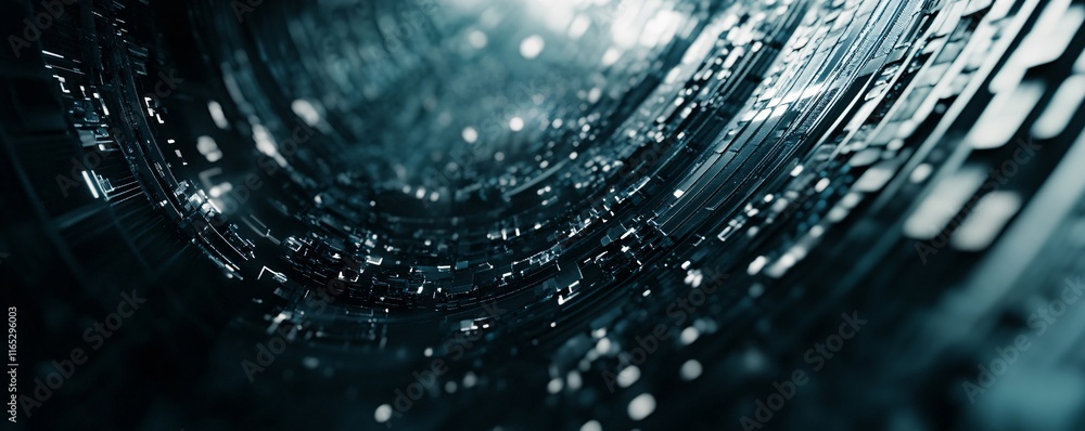 Poster Futuristic metallic tunnel rotating and creating light effects