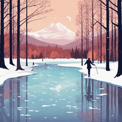 Fototapeta premium winter landscape illustration