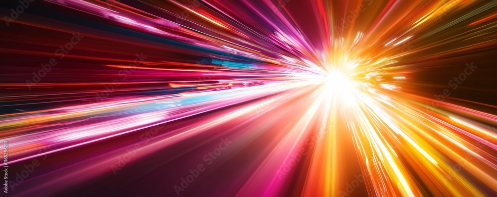 Poster Abstract speed motion background showing light trails converging to a bright light