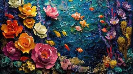 A vibrant depiction of a reef bustling with marine life, from colorful fish to swaying anemones, capturing the complexity and vibrancy of underwater ecosystems.
