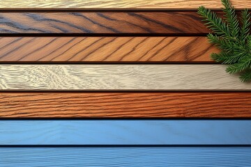 Colorful Wooden Planks With A Pine Branch