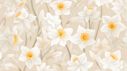 Fototapeta premium Seamless white floral pattern with leaves background