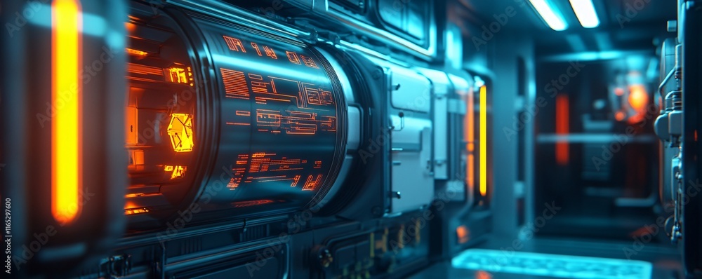 Aufkleber futuristic server room displaying complex data analysis with orange and blue lights