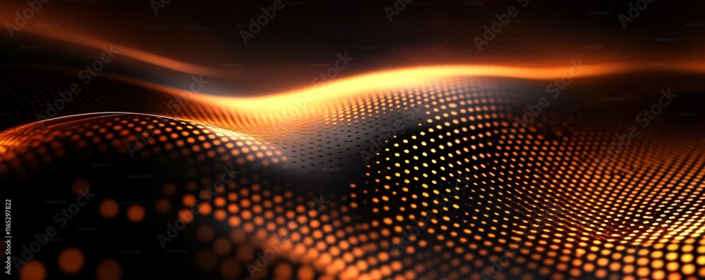 Poster abstract orange digital wave flowing in cyberspace