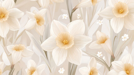 Obraz premium Seamless white floral pattern with leaves background