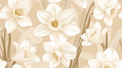 Seamless white floral pattern with leaves  background
