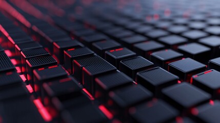Black cubes forming a grid are glowing with red light
