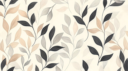Seamless line art leaves pattern for digital print design.