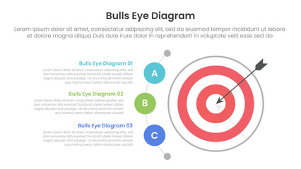 Fototapeta premium bulls eye diagram infographic template banner with big dart and half circular point description with 3 point for slide presentation