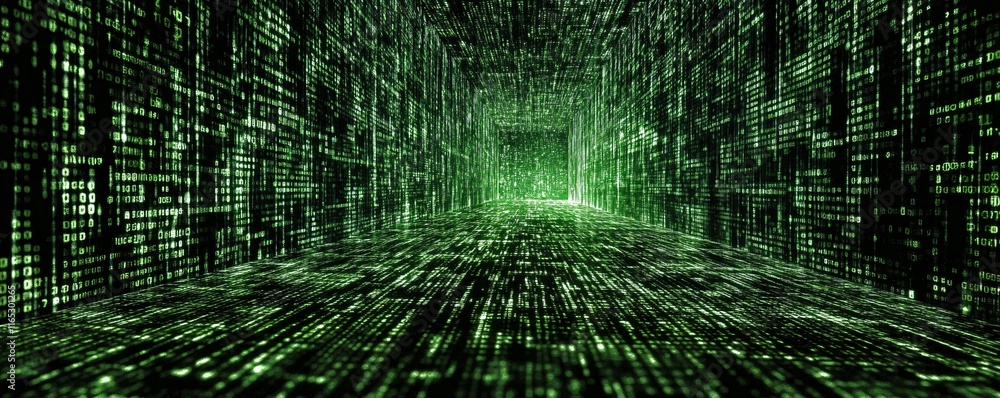 Poster Digital data flowing through cyberspace tunnel visualization