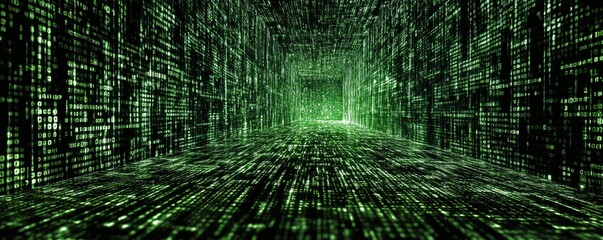 Digital data flowing through cyberspace tunnel visualization