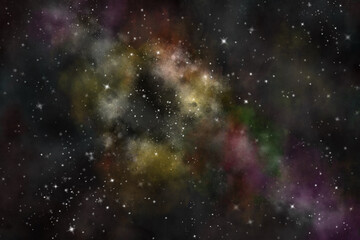 Star field in galaxy space with nebulae, abstract watercolor digital art painting for texture background