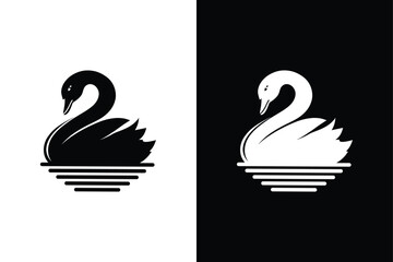 Graceful Swan Silhouette Vector Icon Perfect for Black and White Designs.