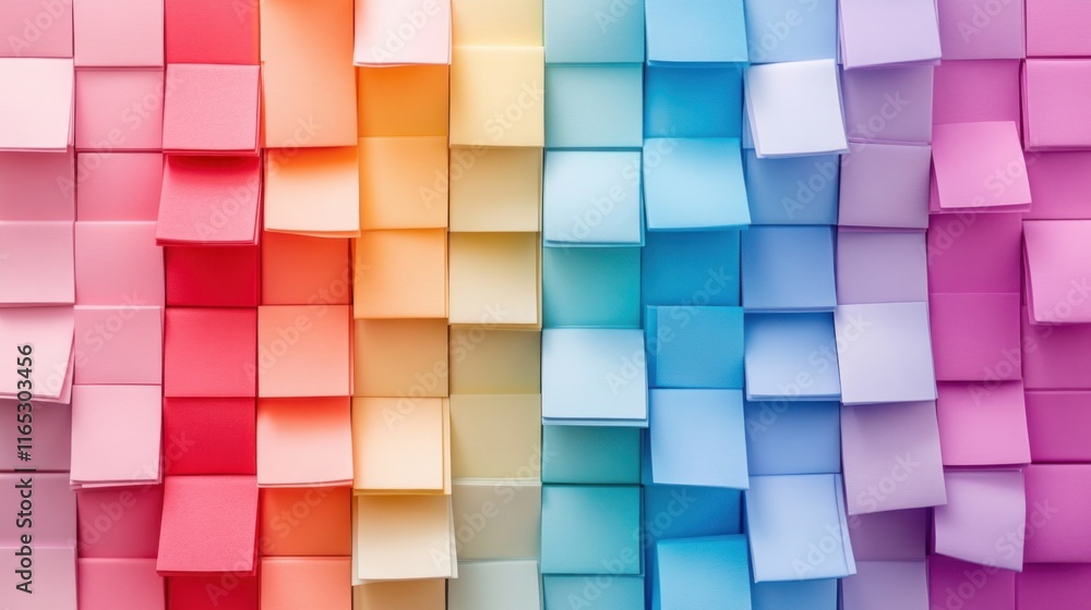 Poster colorful arrangement of sticky notes in a gradient pattern.