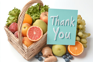 Fruit basket with thank you card: grapes, citrus, and mixed fruits arrangement