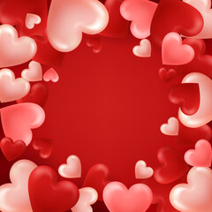 Red valentine background with 3D hearts
