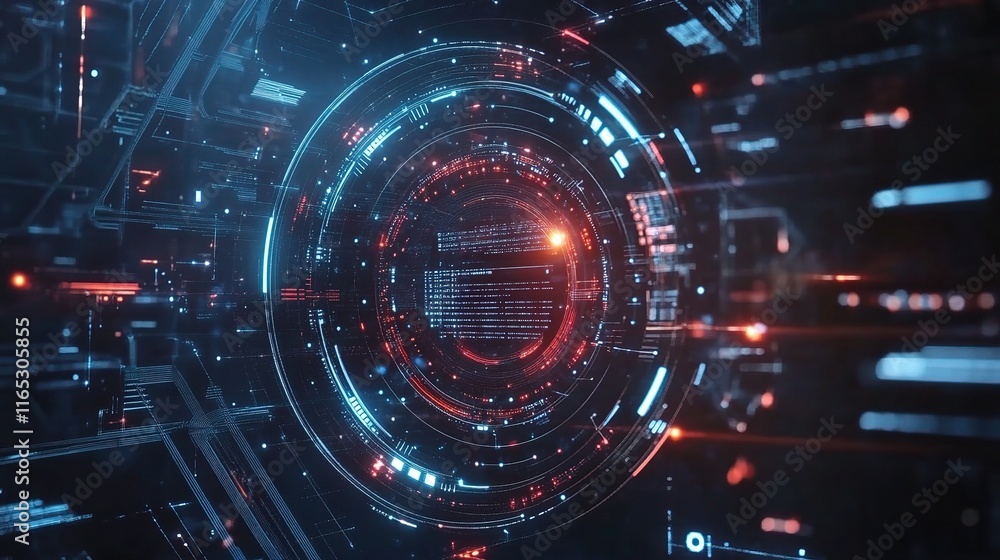 Poster abstract futuristic interface with glowing lines and patterns