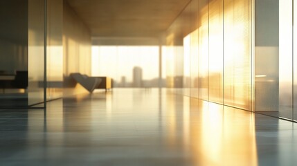 Modern Blurred Office Space with Soft Light Reflection and Glass Walls