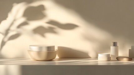 Minimalist Skincare Products Displayed in Soft Sunlight