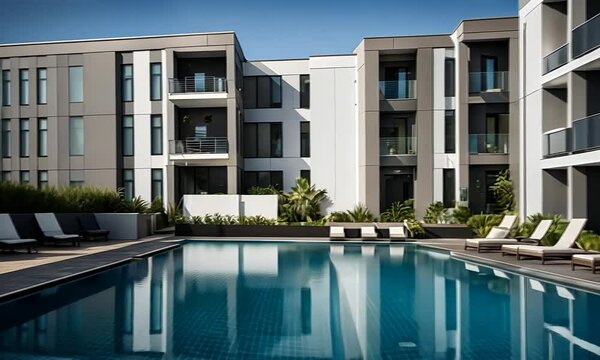Swimming pool in an apartment complex.