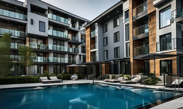 Swimming pool in an apartment complex.