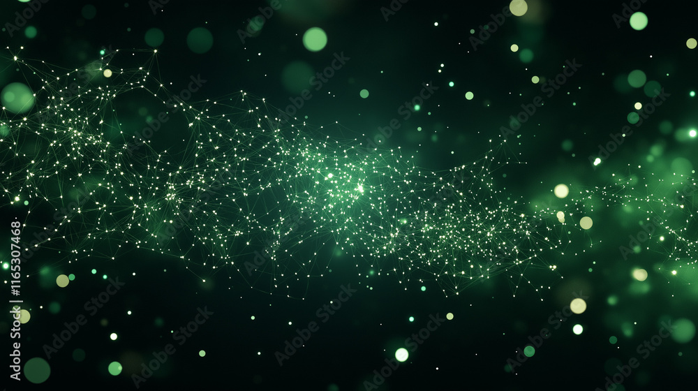 Poster emerald galaxy: a mesmerizing swirl of emerald green particles dances across a deep black background
